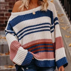 Chenille Striped Sweater - Blue